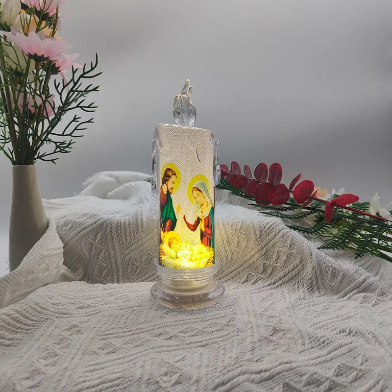 Jesus Catholic Christian Religious Ceremony Virgin Electronic Flameless LED Devotional Prayer Candles Light Religious Decoration