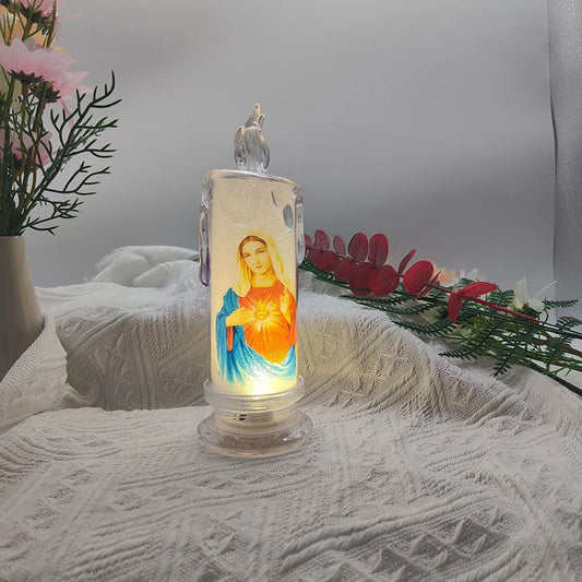 Jesus Catholic Christian Religious Ceremony Virgin Electronic Flameless LED Devotional Prayer Candles Light Religious Decoration